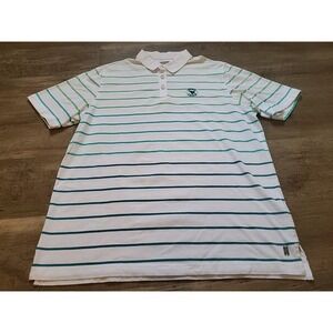 Ashworth Mens Surf Club Striped Polo Shirt White Green Large Short Sleeve Golf